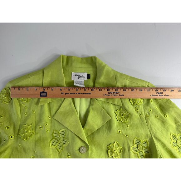 Ann Gerlin Women's Green 100% Linen Floral Jacket Size 14 *Stains* - Picture 7 of 12